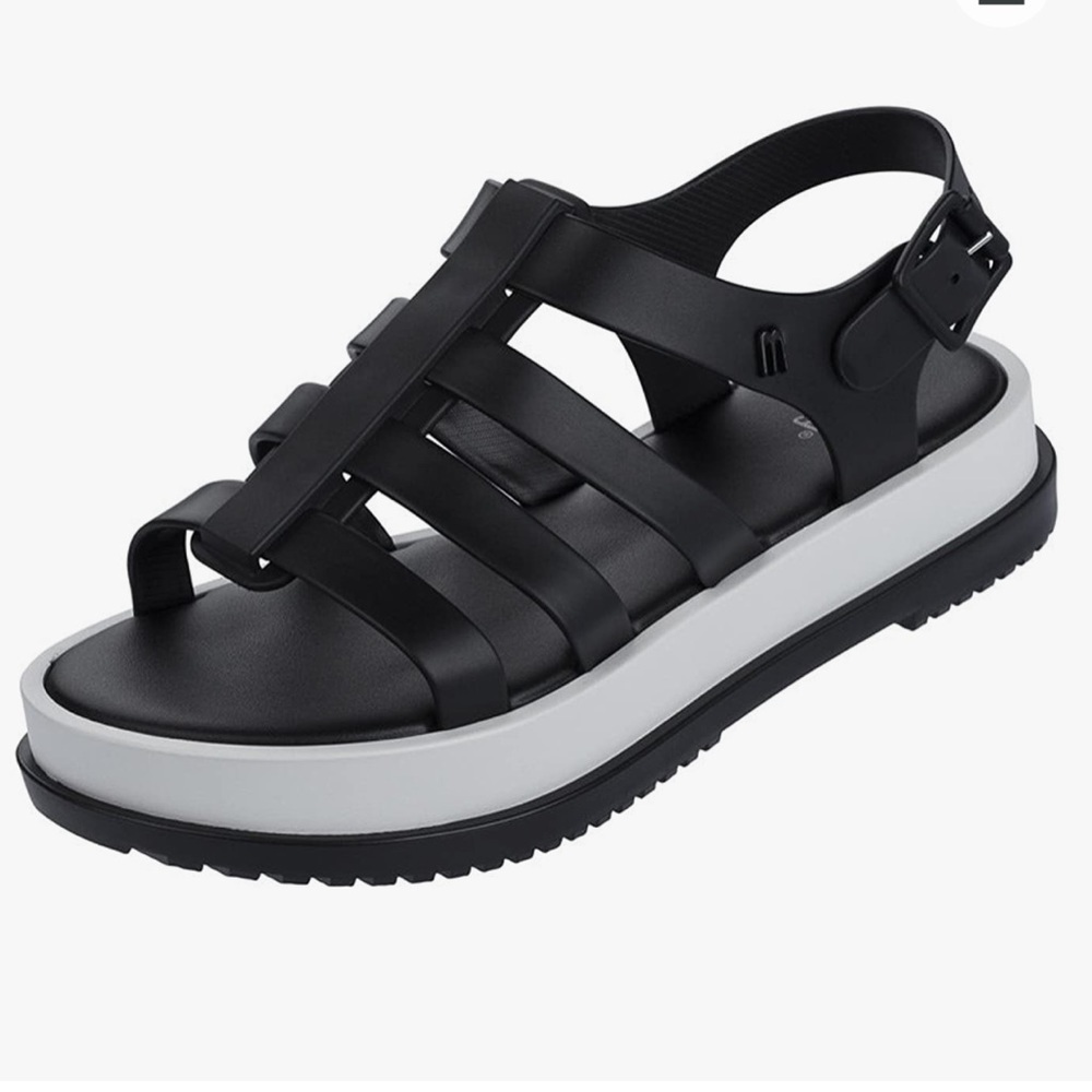 MELISSA Vegan Flox III Sandals Women’s size 5 black white buckle